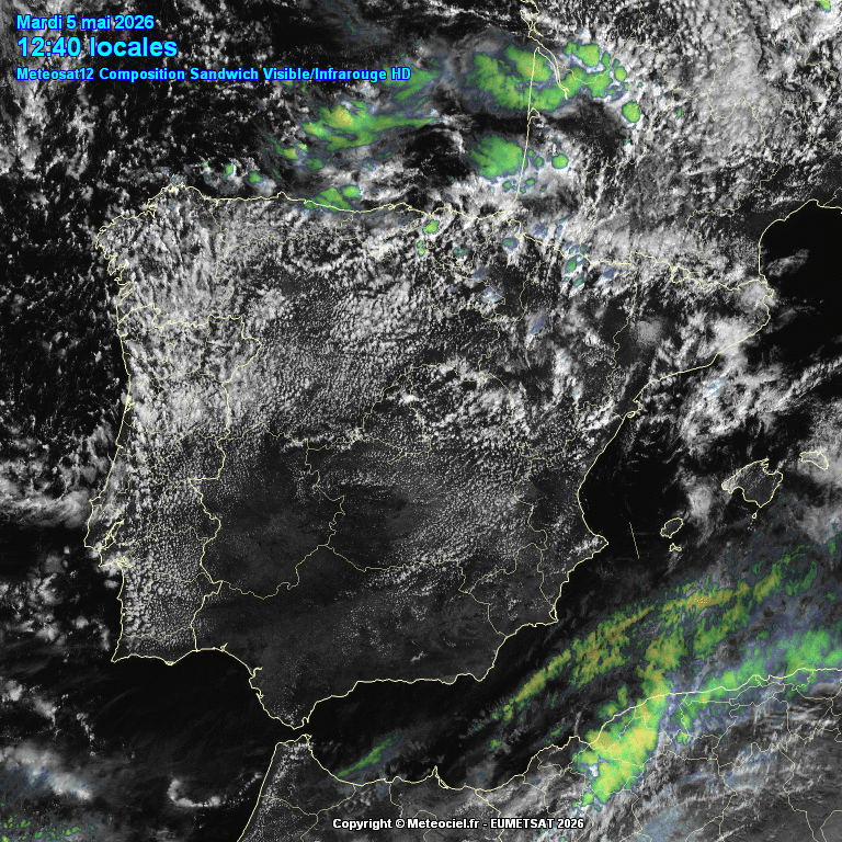 Animación imágenes satélite Meteosat. Chubascos y tormentas