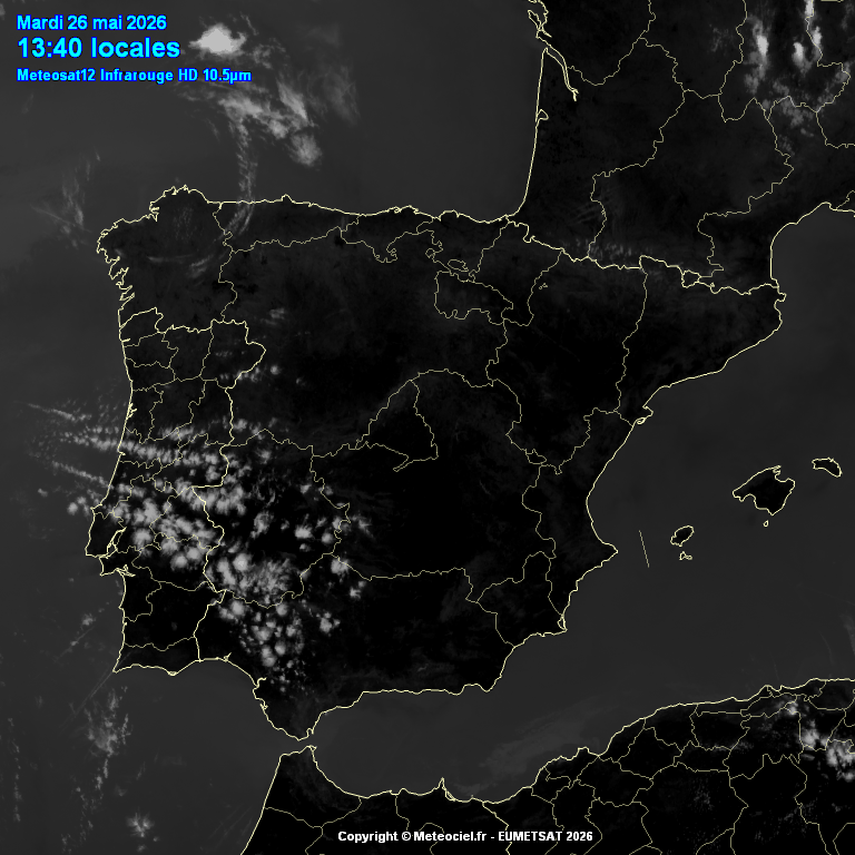 Animación imágenes satélite Meteosat. Despejado con algunas nubes en el SW