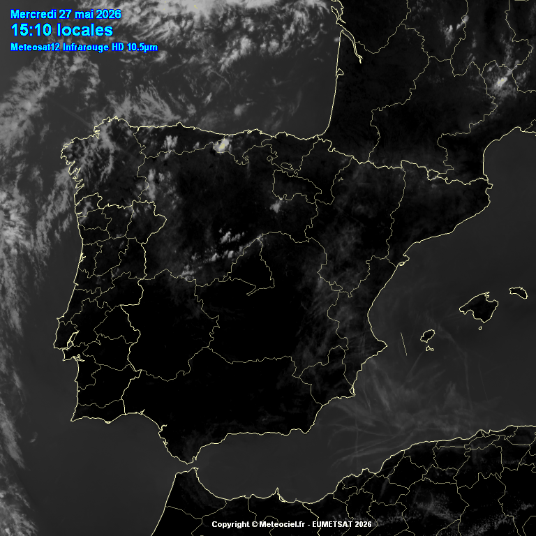 Animación imágenes satélite Meteosat. Despejado con tormentas de tarde