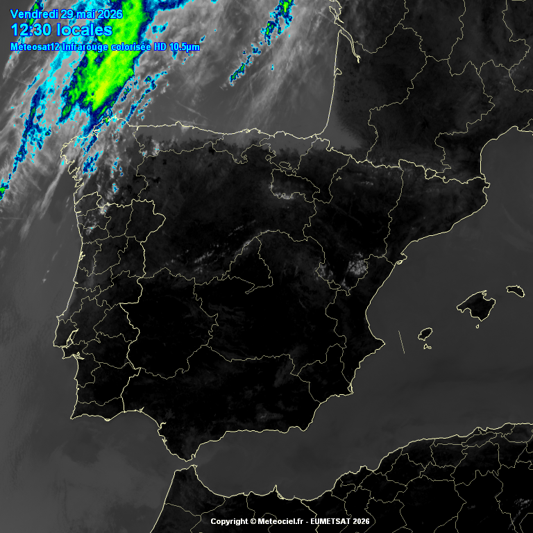 Animación imágenes satélite Meteosat. Frente débil y algunas tormentas
