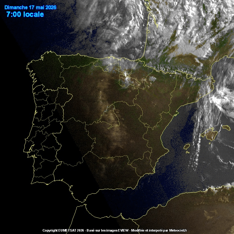 Animación imágenes satélite Meteosat. Frente debilitaado y nubosidad de evolución