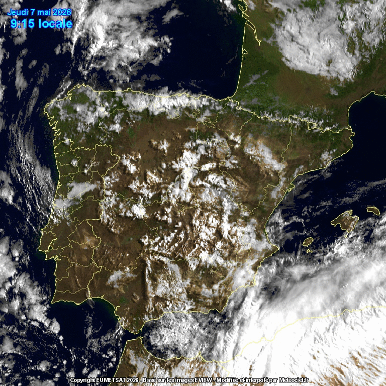 Animación imágenes satélite Meteosat. Nubes de evolución y tormentas