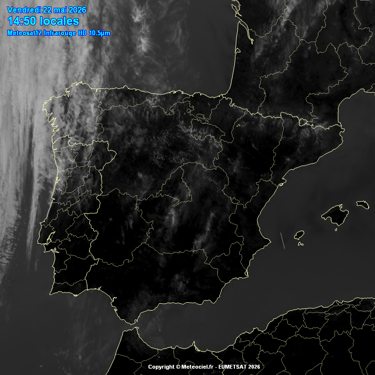 Animación imágenes satélite Meteosat. Nubes medias altas y de evolución Tormentas en el NW