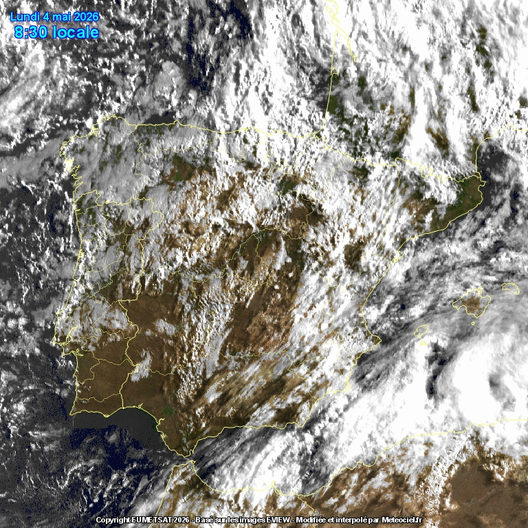 Animación imágenes satélite Meteosat. Nubosidad abundante