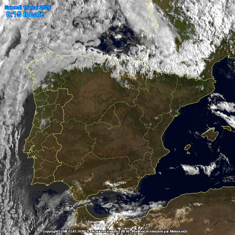 Animación imágenes satélite Meteosat. Nubosidad de retención y frentes débiles