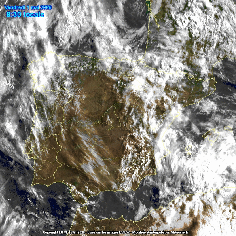 Animación imágenes satélite Meteosat. Nubosidad en aumento con tormentas
