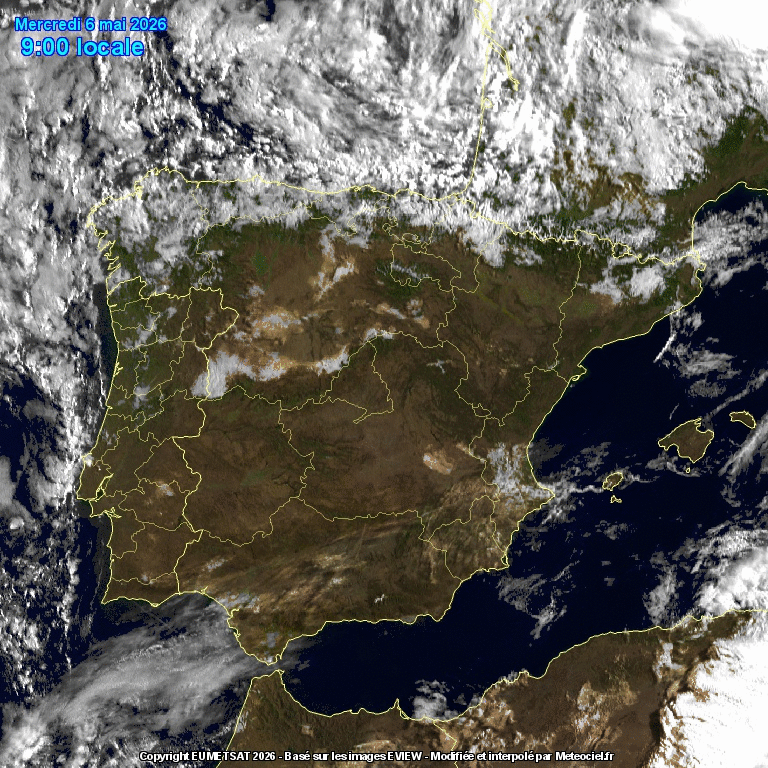 Animación imágenes satélite Meteosat. Nubosidad variable