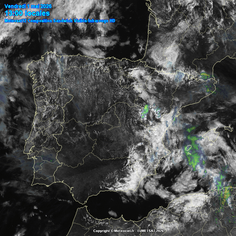 Animación imágenes satélite Meteosat. Tormentas de tarde