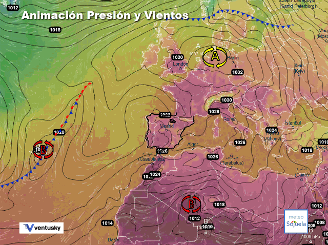 Animación presión y viento, Altas presiones de bloqueo