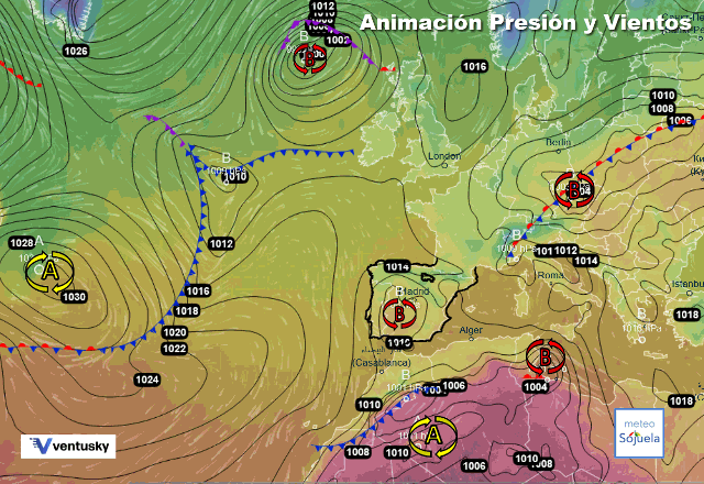 Animación presión y viento, Bajas Presiones