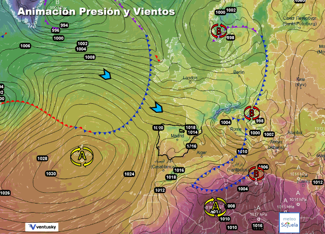 Animación presión y viento, Situación de NW