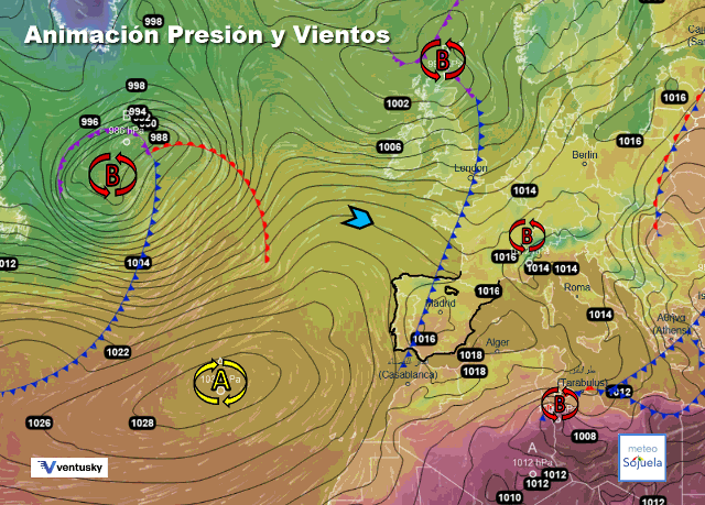 Animación presión y viento, Situación de NW