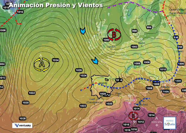 Animación presión y viento, Situación de NW