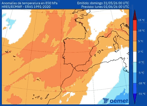 Anomalía de las Temperaturas a 850hPa AEMET