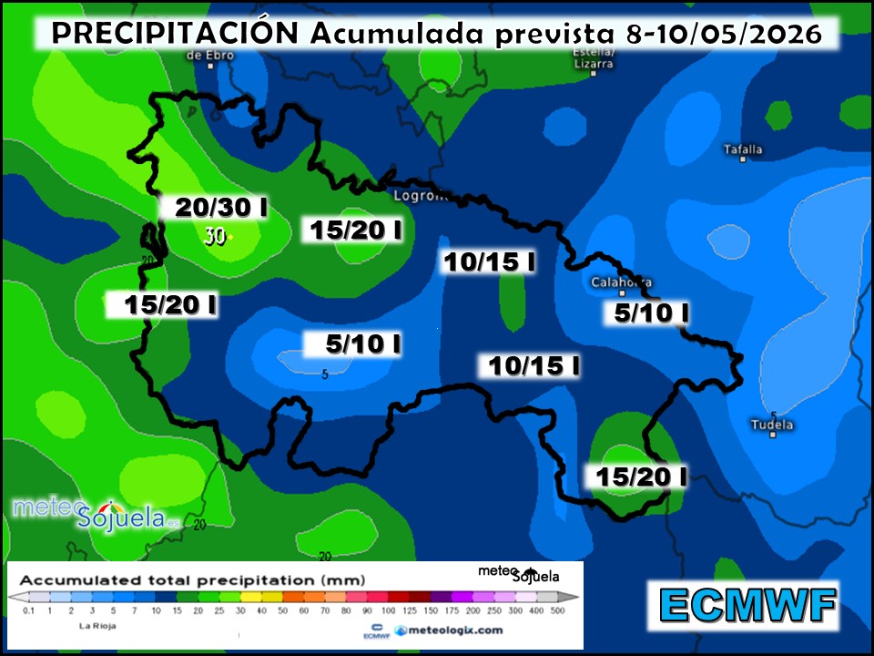 Precipitación Acumulada según ECMWF. Meteosojuela La Rioja