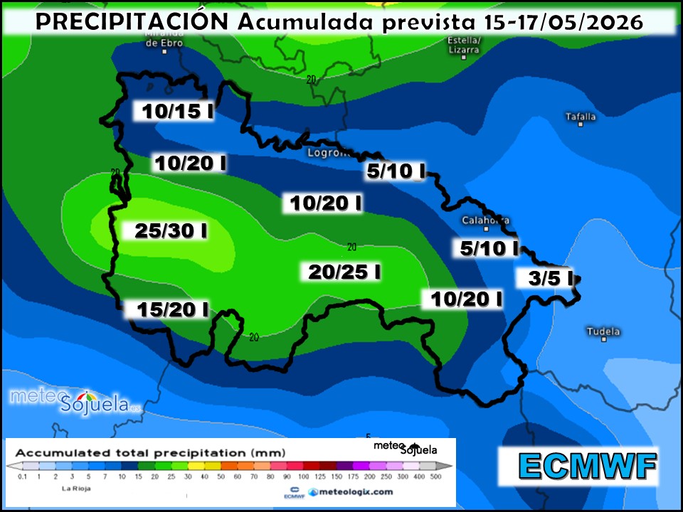 Precipitación Acumulada según ECMWF. Meteosojuela La Rioja