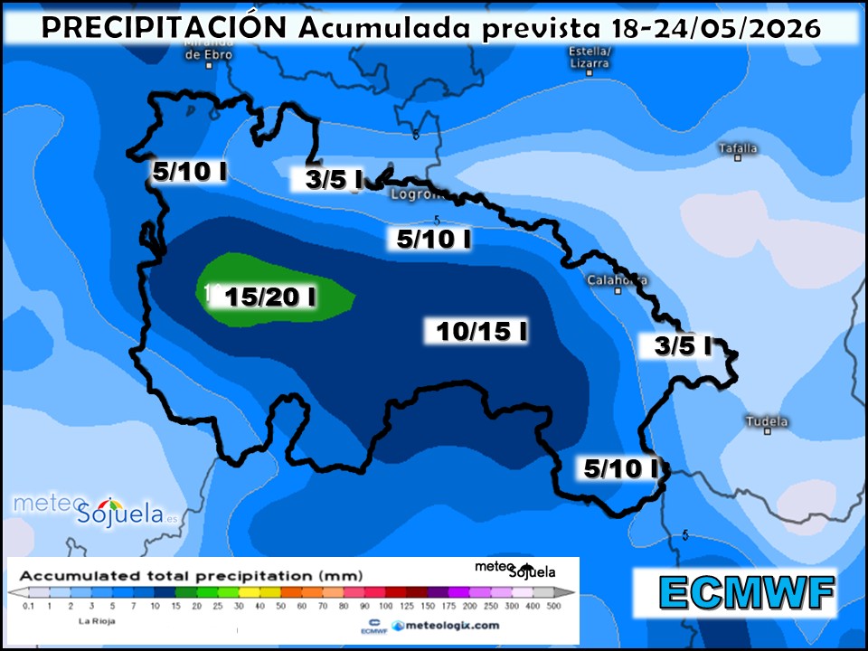 Precipitación Acumulada según ECMWF. Meteosojuela La Rioja