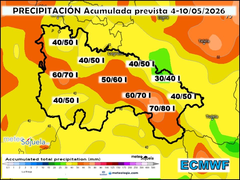 Precipitación Acumulada según ECMWF. Meteosojuela La Rioja