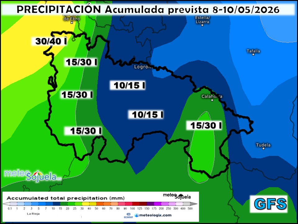 Precipitación Acumulada según GFS. Meteosojuela La Rioja