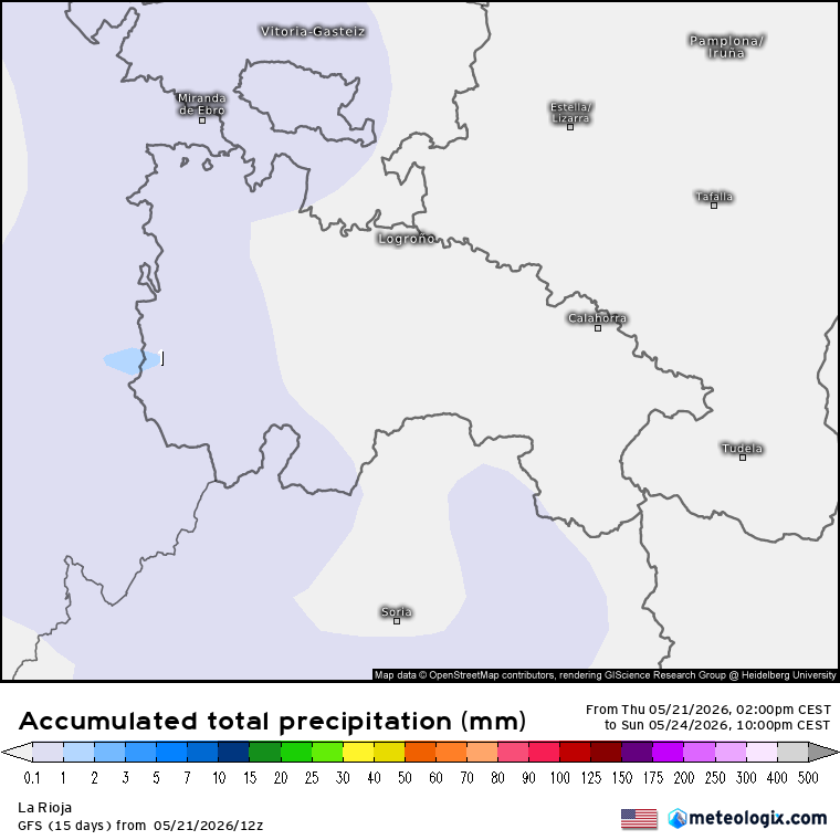 Precipitación Acumulada según GFS. Meteosojuela La Rioja
