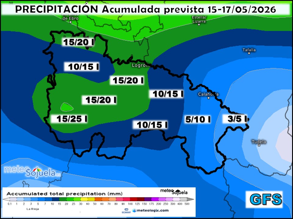Precipitación Acumulada según GFS. Meteosojuela La Rioja