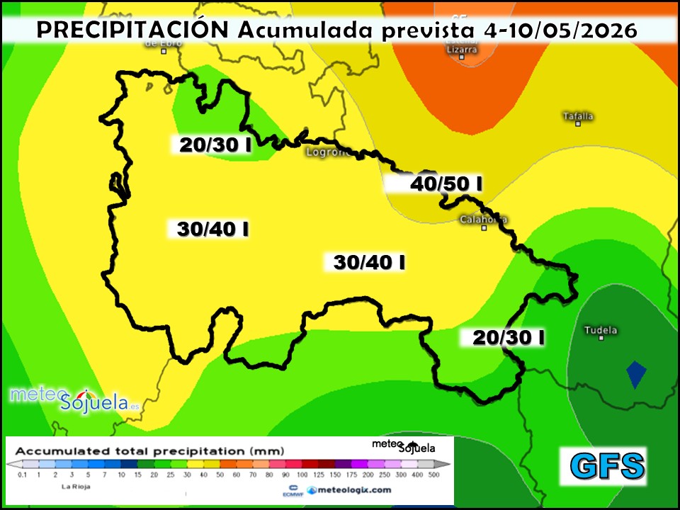 Precipitación Acumulada según GFS. Meteosojuela La Rioja