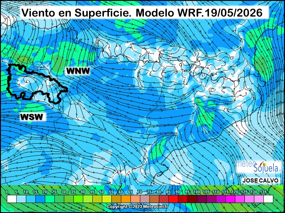 Viento en Superficie Modelo WRF Meteosojuela.