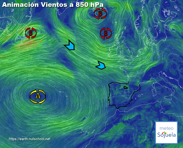 Animación Viento a 850hPa. Situación de NW