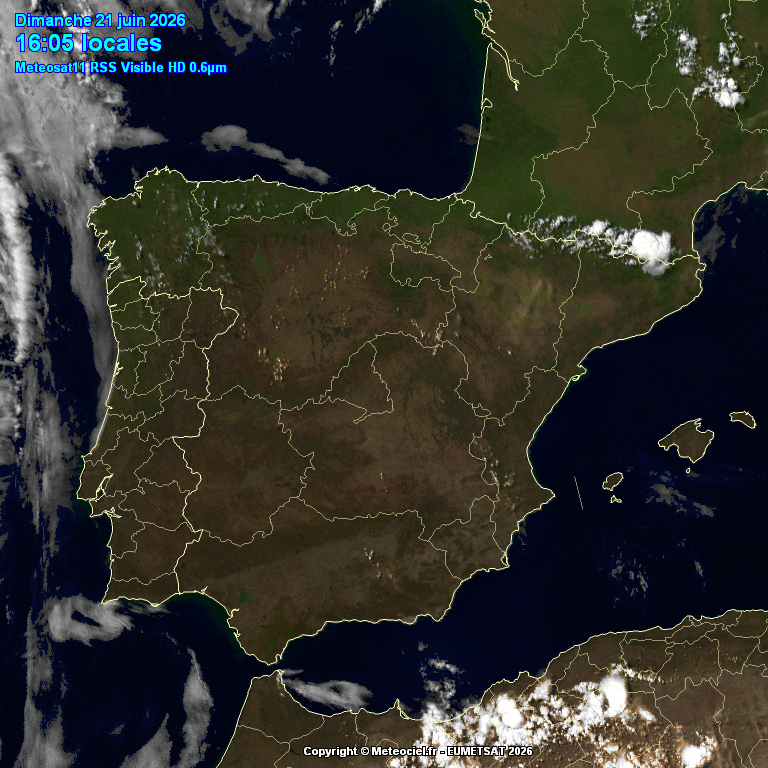 Animación imágenes satélite Meteosat. Cielos despejados y Tormentas de tarde