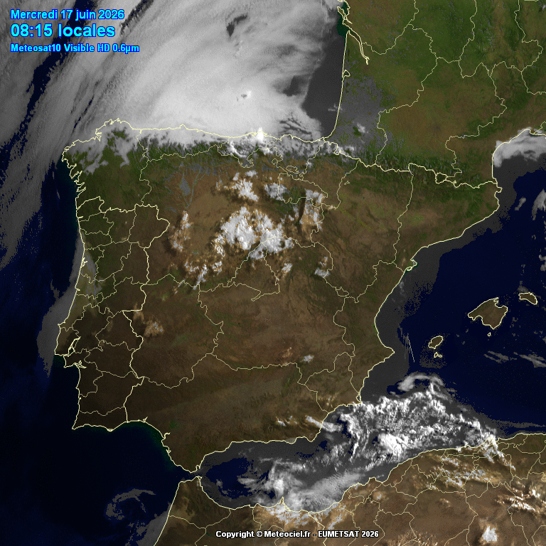Animación imágenes satélite Meteosat. Cielos despejados y Tormentas de verano
