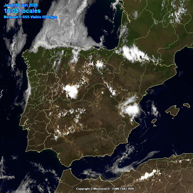 Animación imágenes satélite Meteosat. Cielos despejados y Tormentas de verano