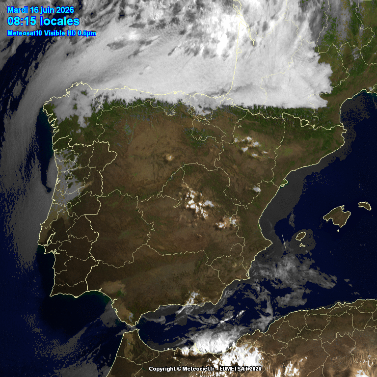 Animación imágenes satélite Meteosat. Cielos despejados y Tormentas de verano