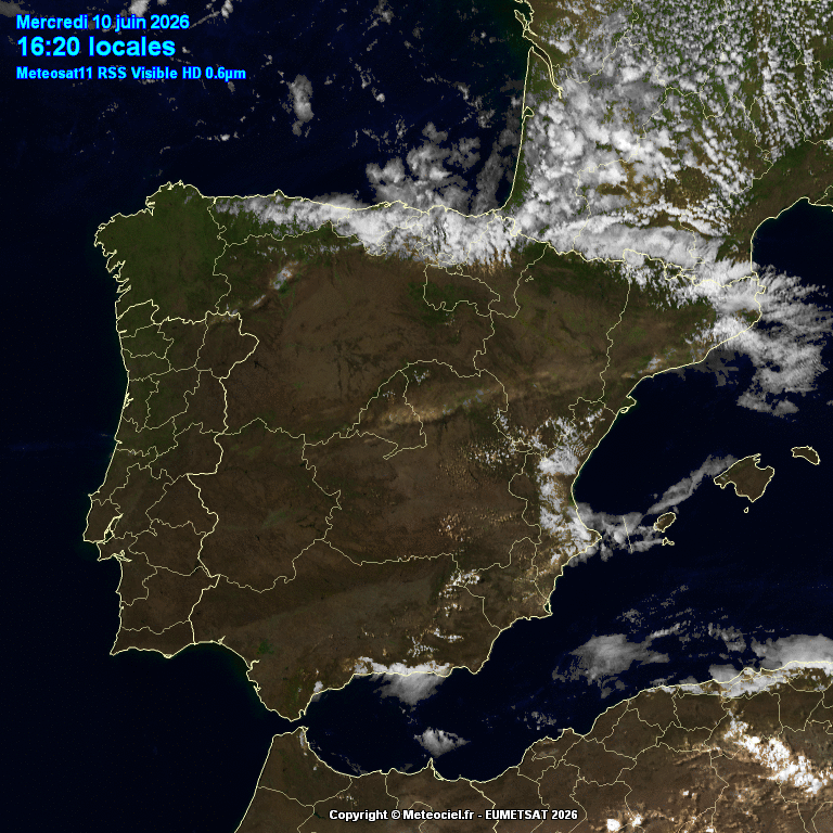 Animación imágenes satélite Meteosat. Nubes bajas en el norte