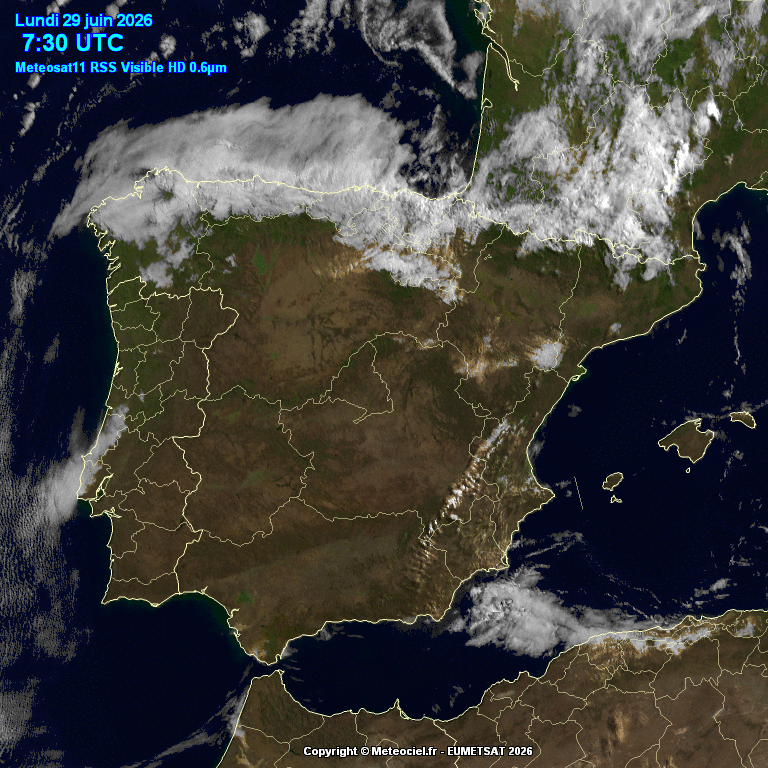 Animación imágenes satélite Meteosat. Nubes bajas por vientos de NW