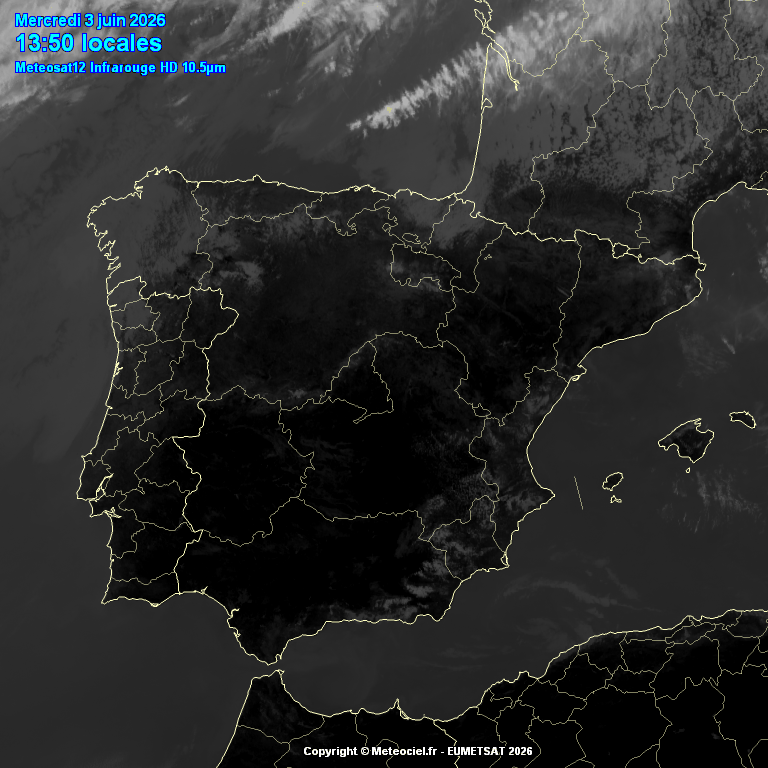 Animación imágenes satélite Meteosat. Poco nuboso. Frente acercándose por el norte