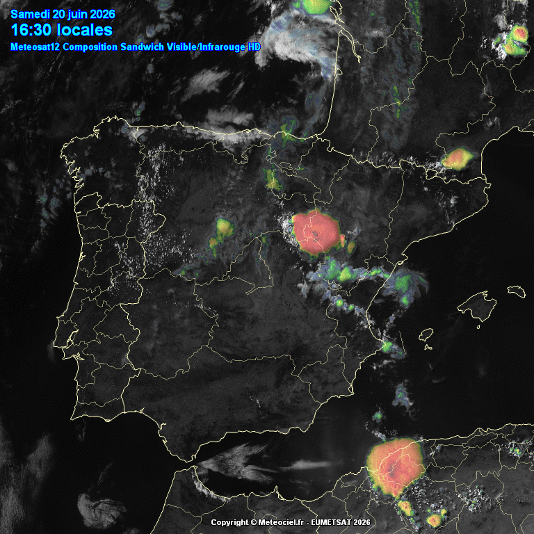 Animación imágenes satélite Meteosat. Tormentas de tarde