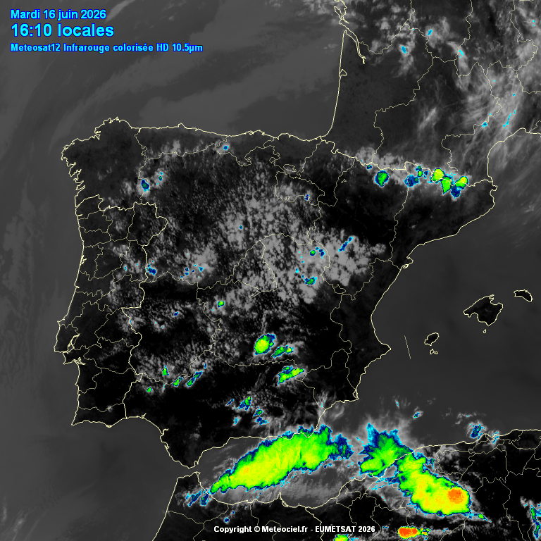 Animación imágenes satélite Meteosat. Tormentas de verano