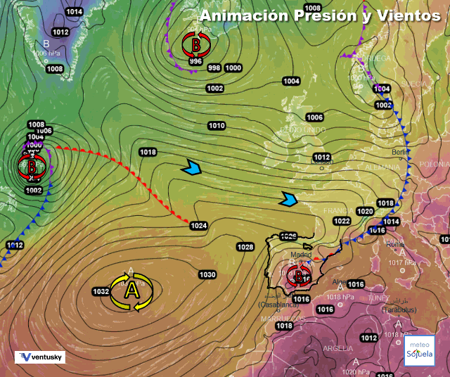 Animación presión y viento, 0906 Frente débil