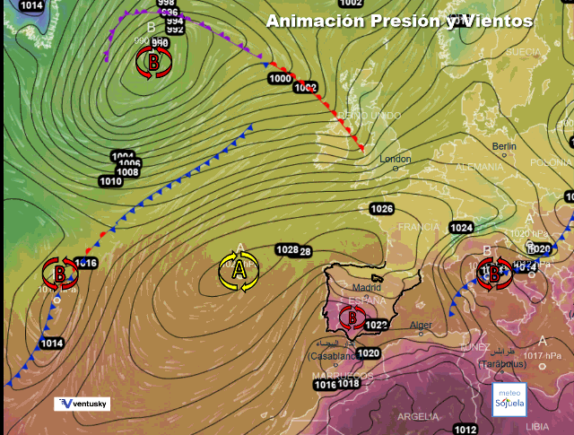 Animación presión y viento, Altas presiones de bloqueo