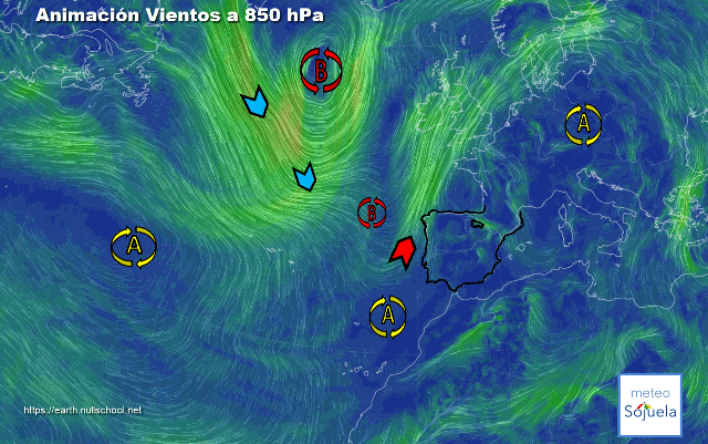 Animación presión y viento, Cambio de viento