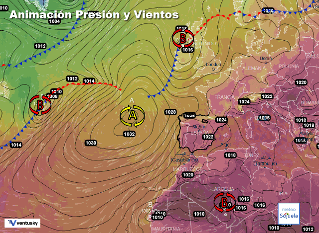 Animación presión y viento, Situación de NW