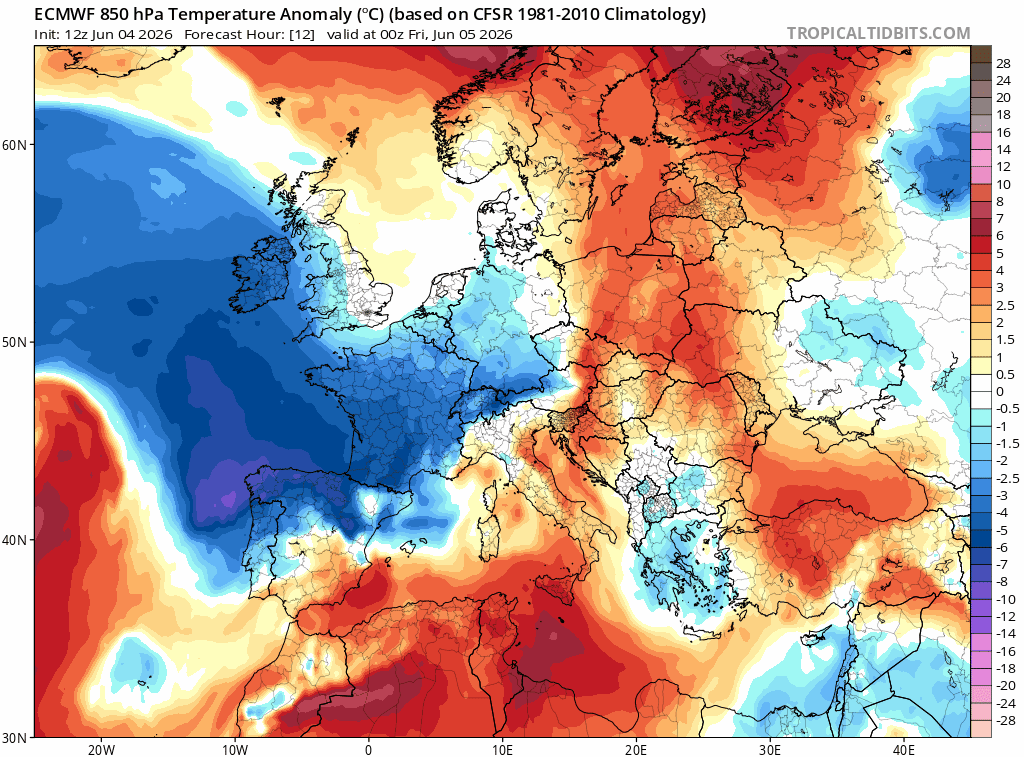 Anomalía de las Temperaturas a 850hPa AEMET