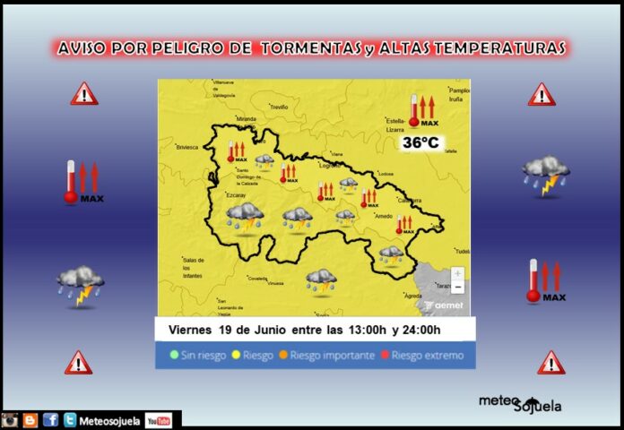 Aviso Amarillo por Tormentas y Altas Temperaturas AEMET 19