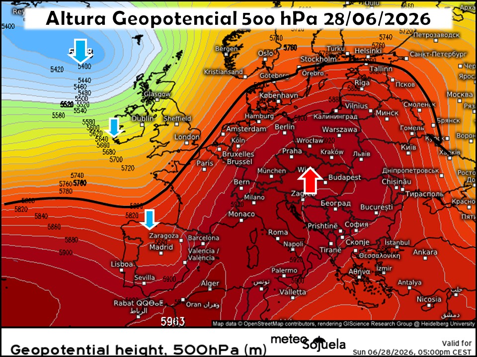 Dorsal en Europa y el Mediterráneo, y Vaguada acercándose por el Atlántico