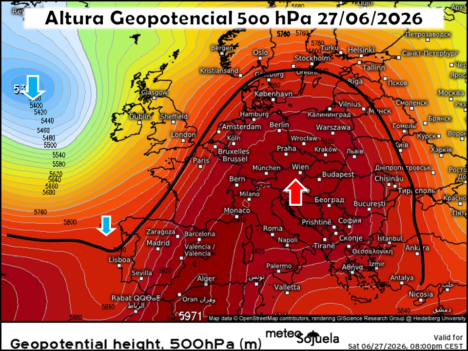 Dorsal en Europa y el Mediterráneo, y Vaguada acercándose por el Atlántico