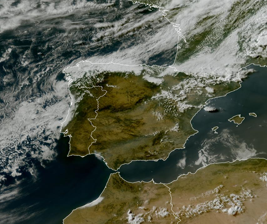 Imagen de satélite. Frentes en frontolisis y nubes bajas en el Cantábrico