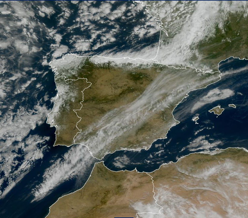 Imagen de satélite. Frentes en frontolisis y nubes bajas en el Cantábrico