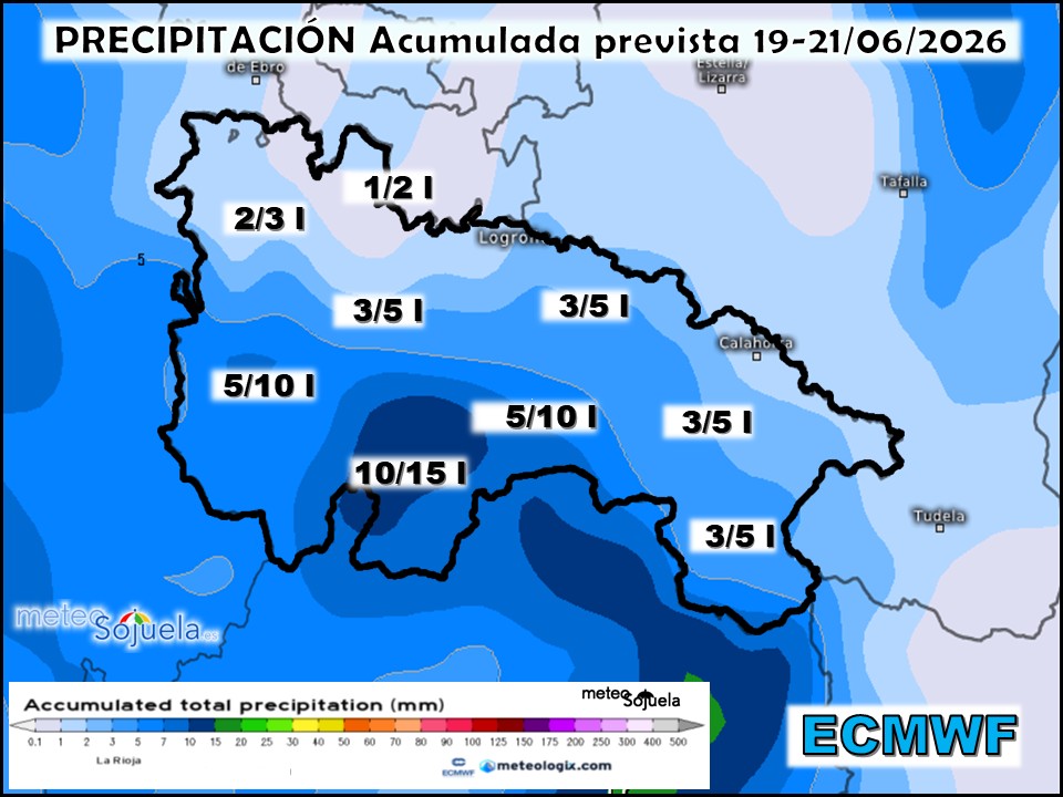 Precipitación Acumulada según ECMWF. Meteosojuela La Rioja