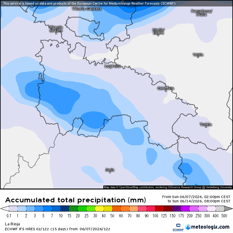 Precipitación Acumulada según ECMWF. Meteosojuela La Rioja
