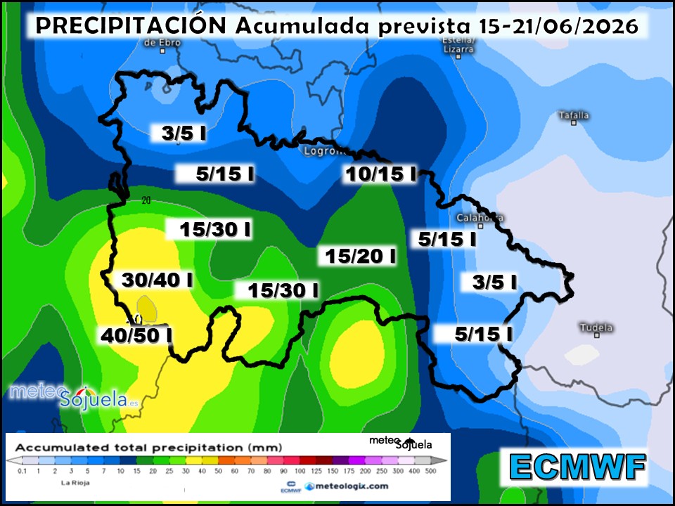 Precipitación Acumulada según ECMWF. Meteosojuela La Rioja